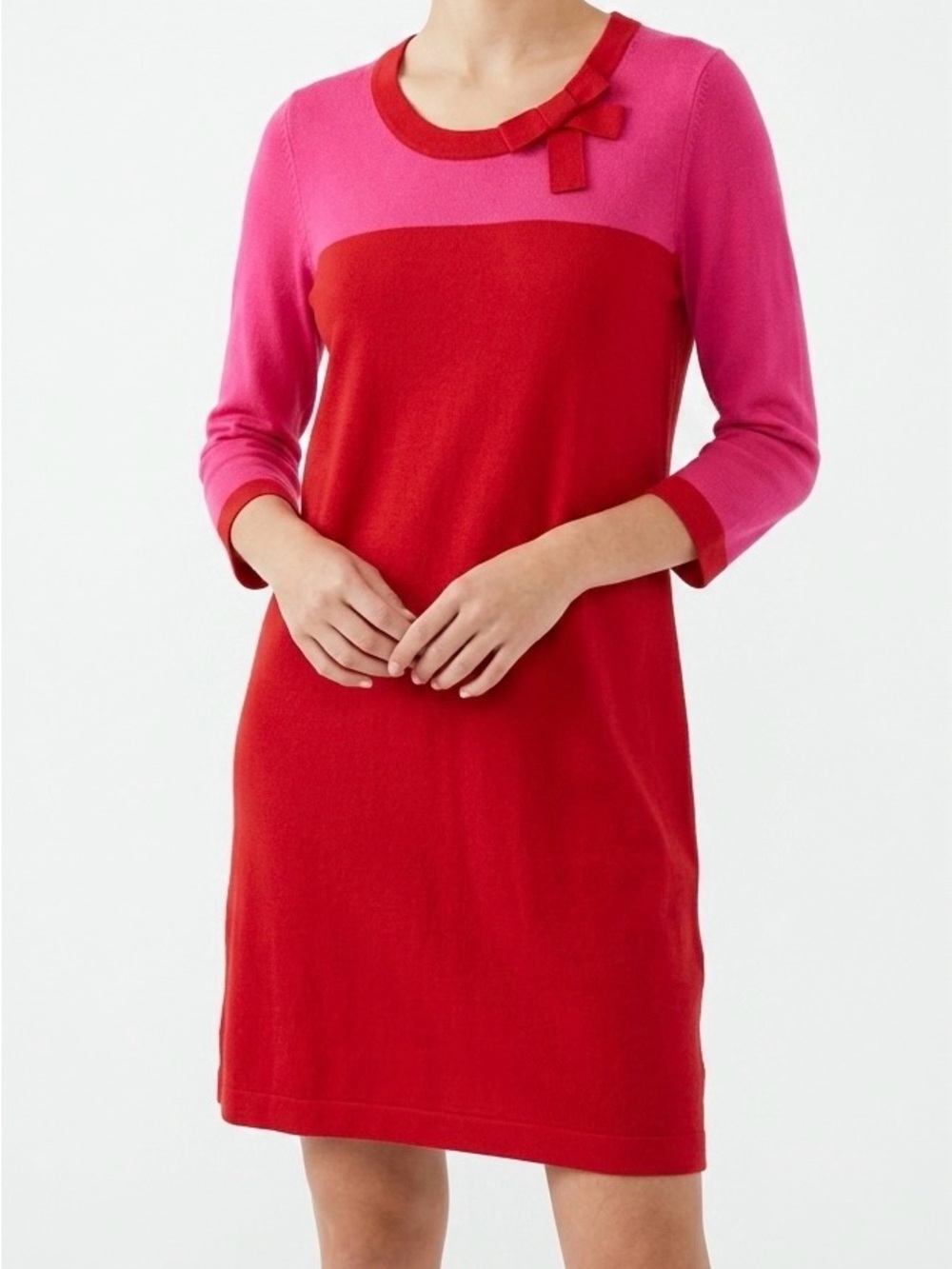 Kate Spade Sweater Bow Dress Pink Red Colorblock Size M Feminine Preppy